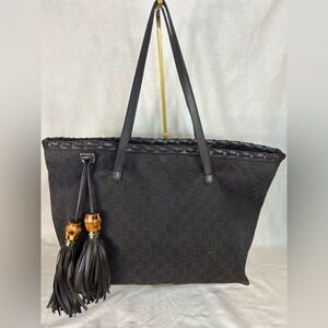 👜 Gucci Bamboo Tassel GG Canvas Tote Bag – Brown  SEE ADDITIONAL LISTING